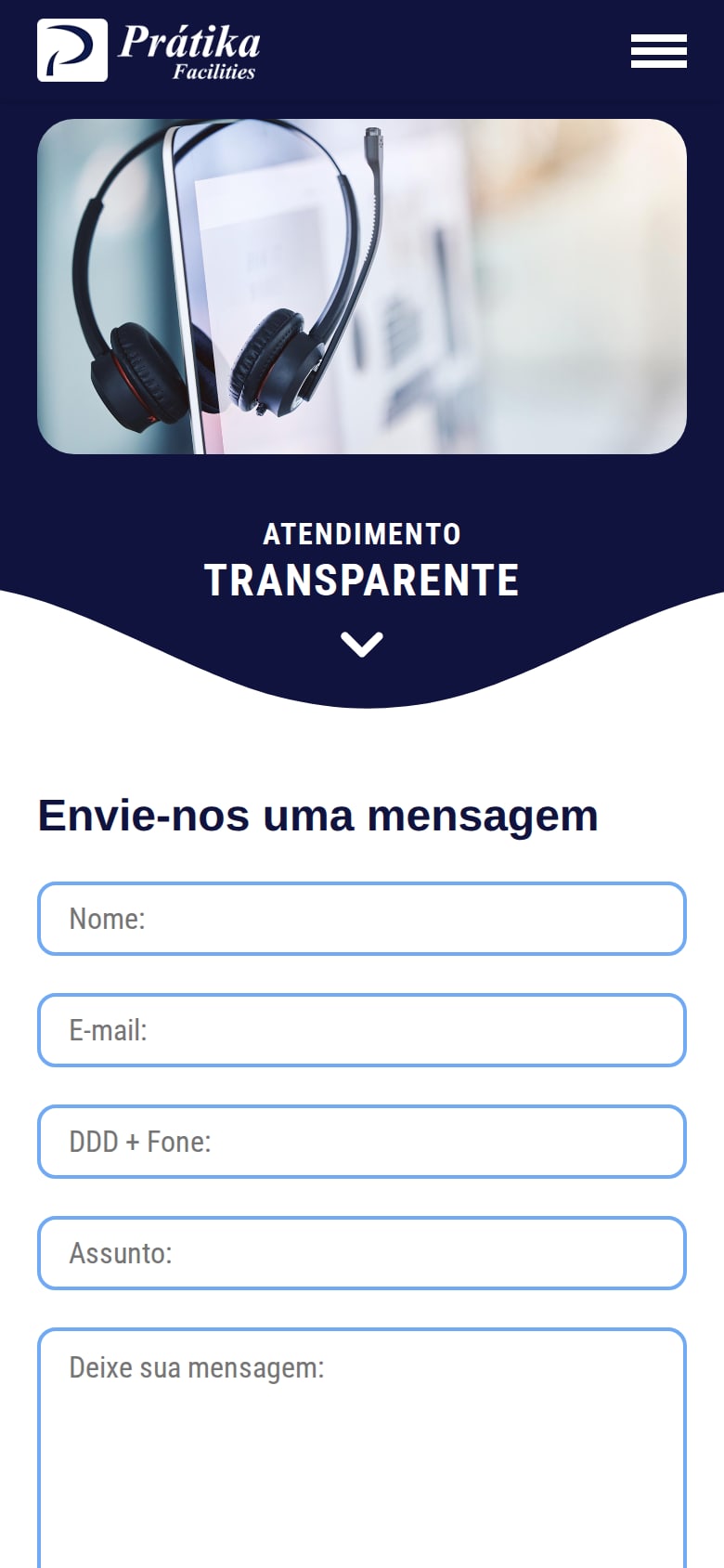 Formulário do site antigo no celular, com campos identificados só pelo texto de exemplo