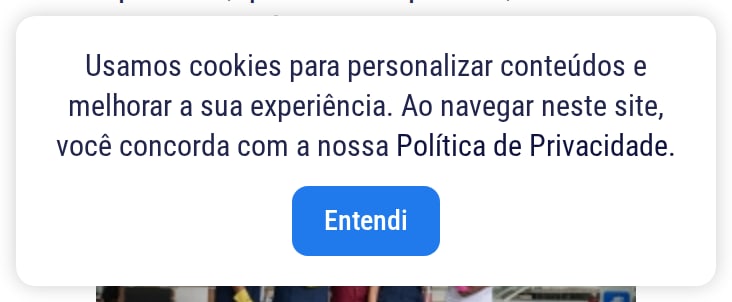 Aviso de cookies do site antigo: só um botão Entendi