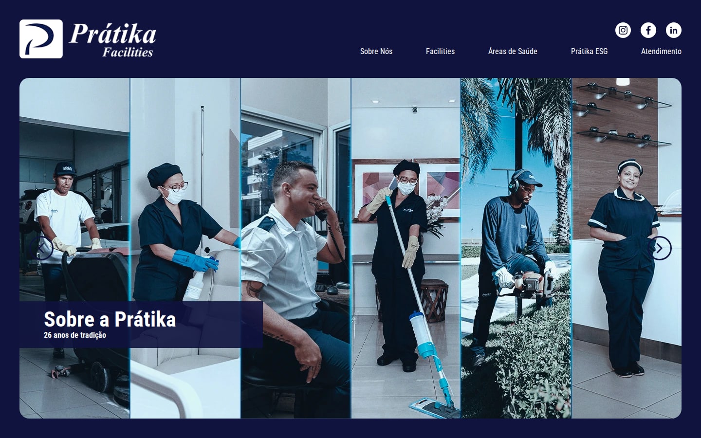 Home do site antigo da Prátika no computador, com carrossel de fotos em faixas