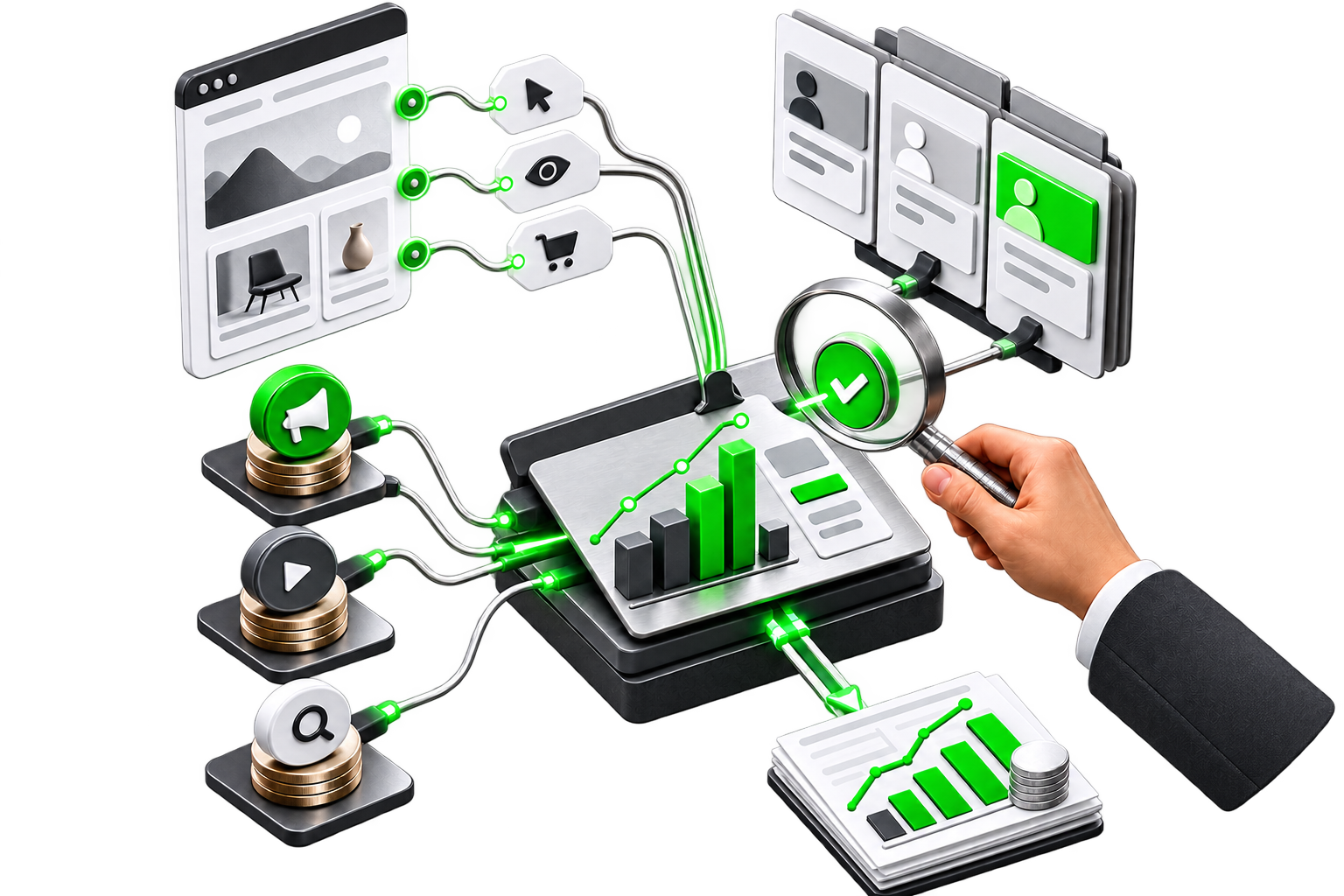 Ilustração de Dados, Analytics e BI